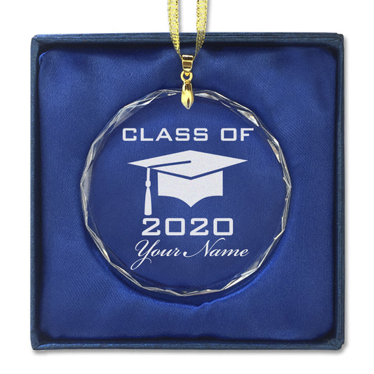 LaserGram Christmas Ornament, Grad Cap Class of 2020, Personalized Engraving Included (Round Shape)