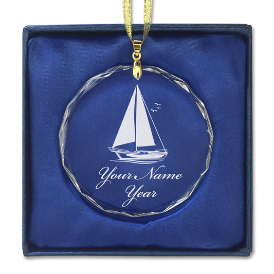 LaserGram Christmas Ornament, Sailboat, Personalized Engraving Included (Round Shape)