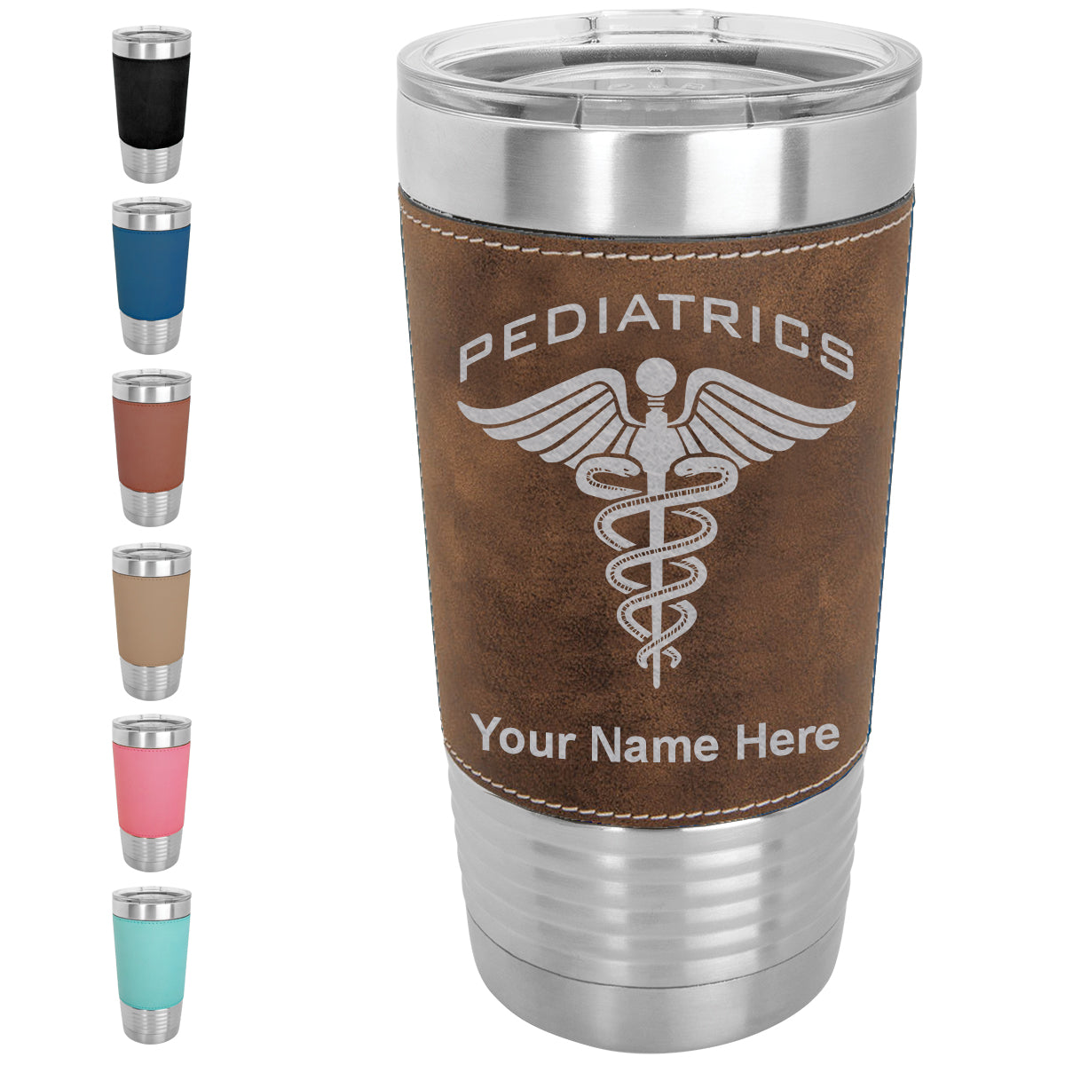 20oz Faux Leather Tumbler Mug, Pediatrics, Personalized Engraving Included - LaserGram Custom Engraved Gifts