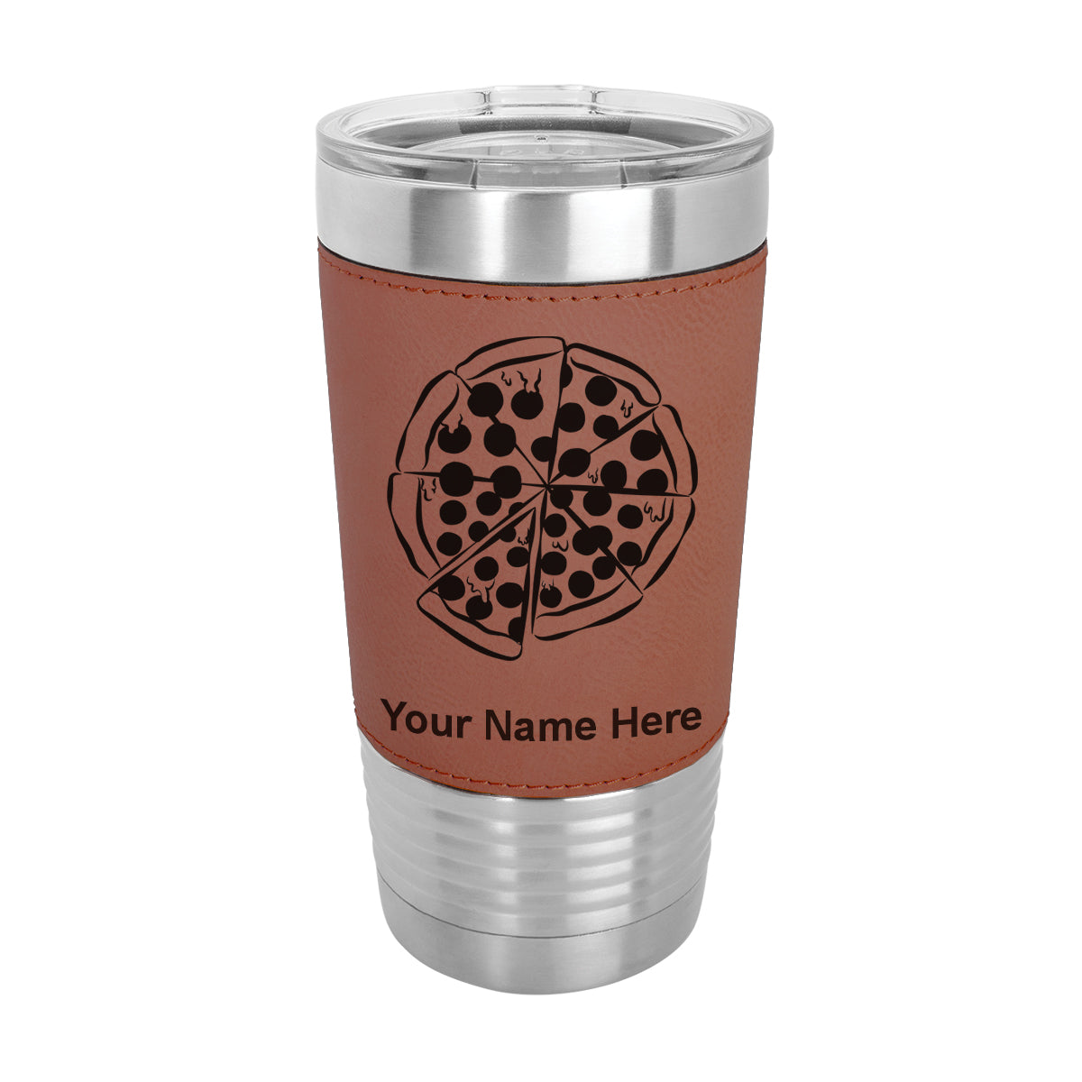 20oz Faux Leather Tumbler Mug, Pizza, Personalized Engraving Included - LaserGram Custom Engraved Gifts