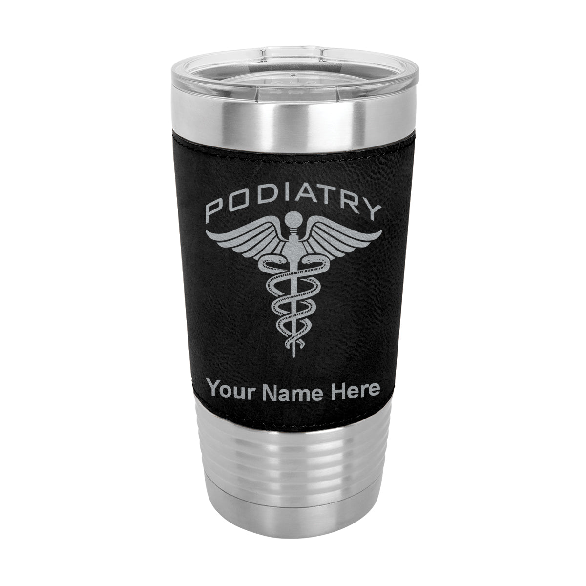 20oz Faux Leather Tumbler Mug, Podiatry, Personalized Engraving Included - LaserGram Custom Engraved Gifts