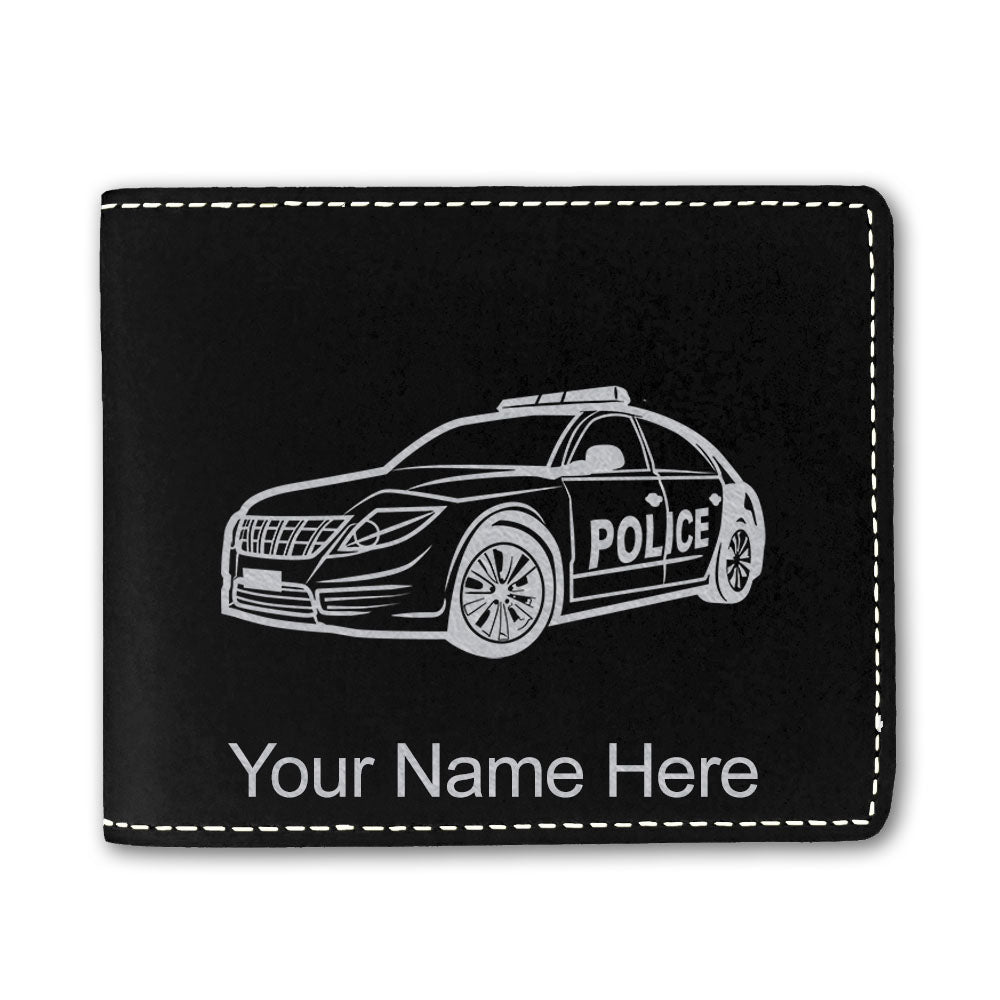 Faux Leather Bi-Fold Wallet, Police Car, Personalized Engraving Included