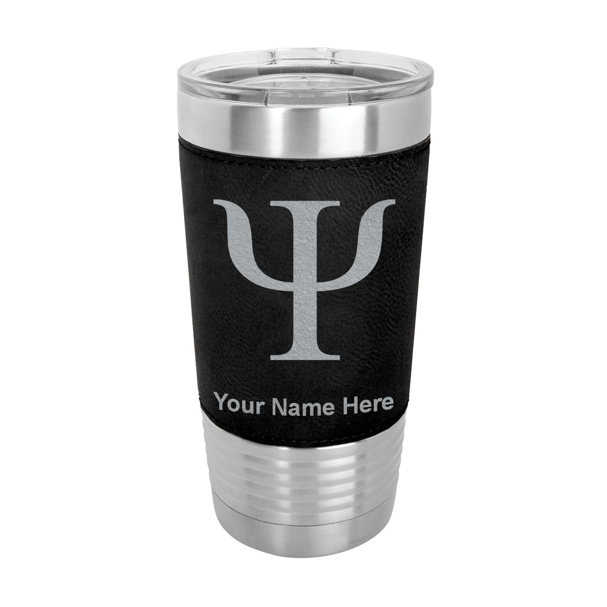 20oz Faux Leather Tumbler Mug, Psi Symbol, Personalized Engraving Included - LaserGram Custom Engraved Gifts