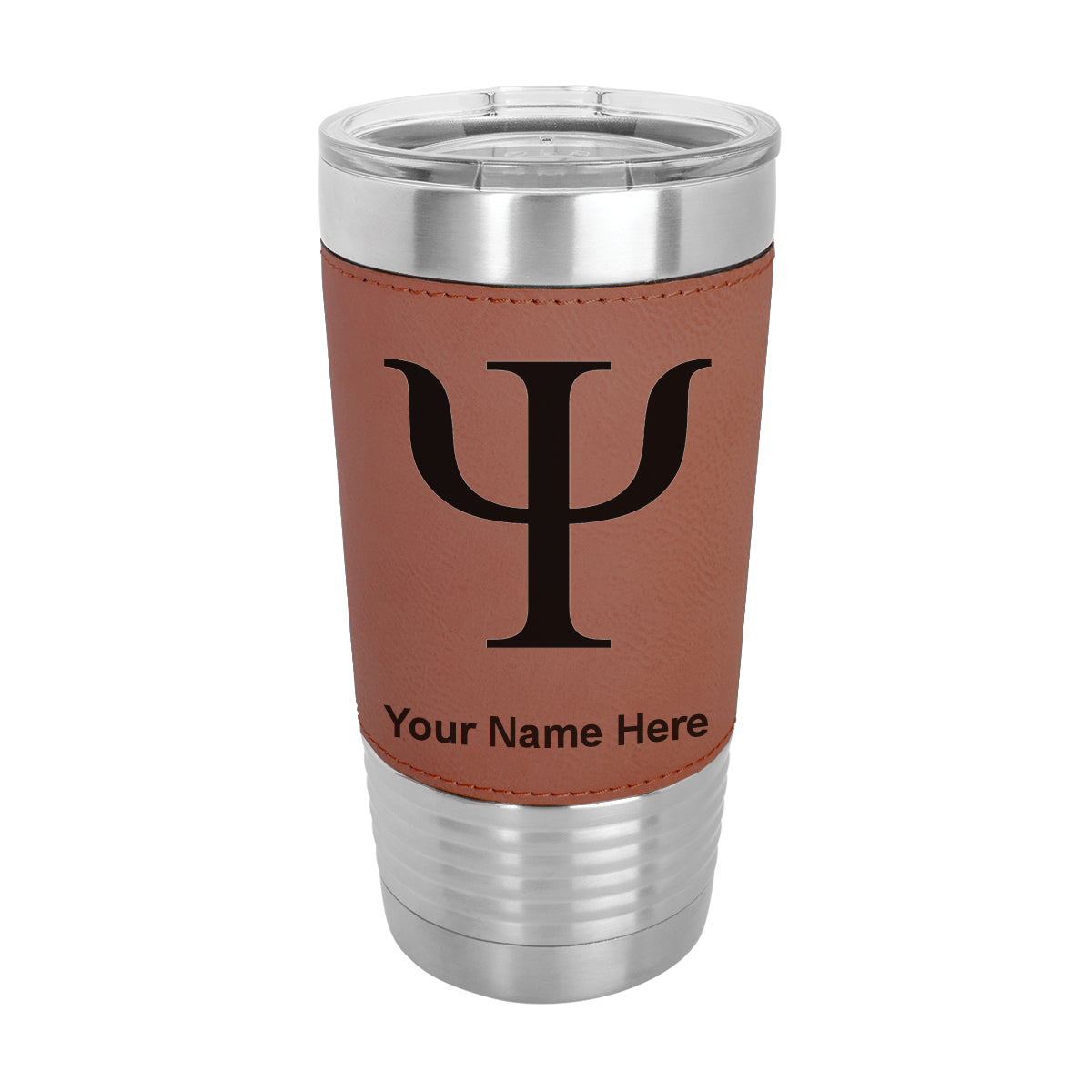 20oz Faux Leather Tumbler Mug, Psi Symbol, Personalized Engraving Included - LaserGram Custom Engraved Gifts
