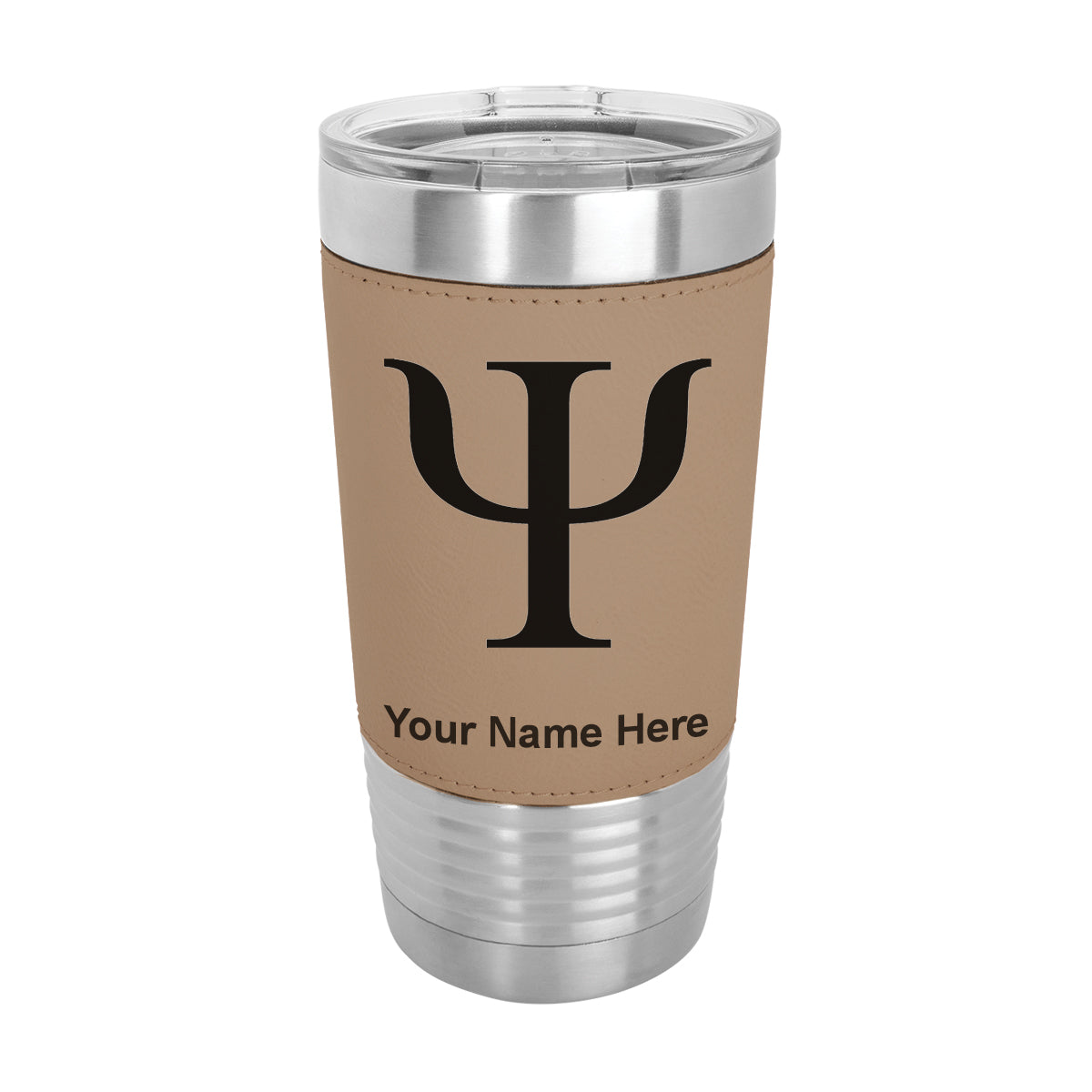 20oz Faux Leather Tumbler Mug, Psi Symbol, Personalized Engraving Included - LaserGram Custom Engraved Gifts