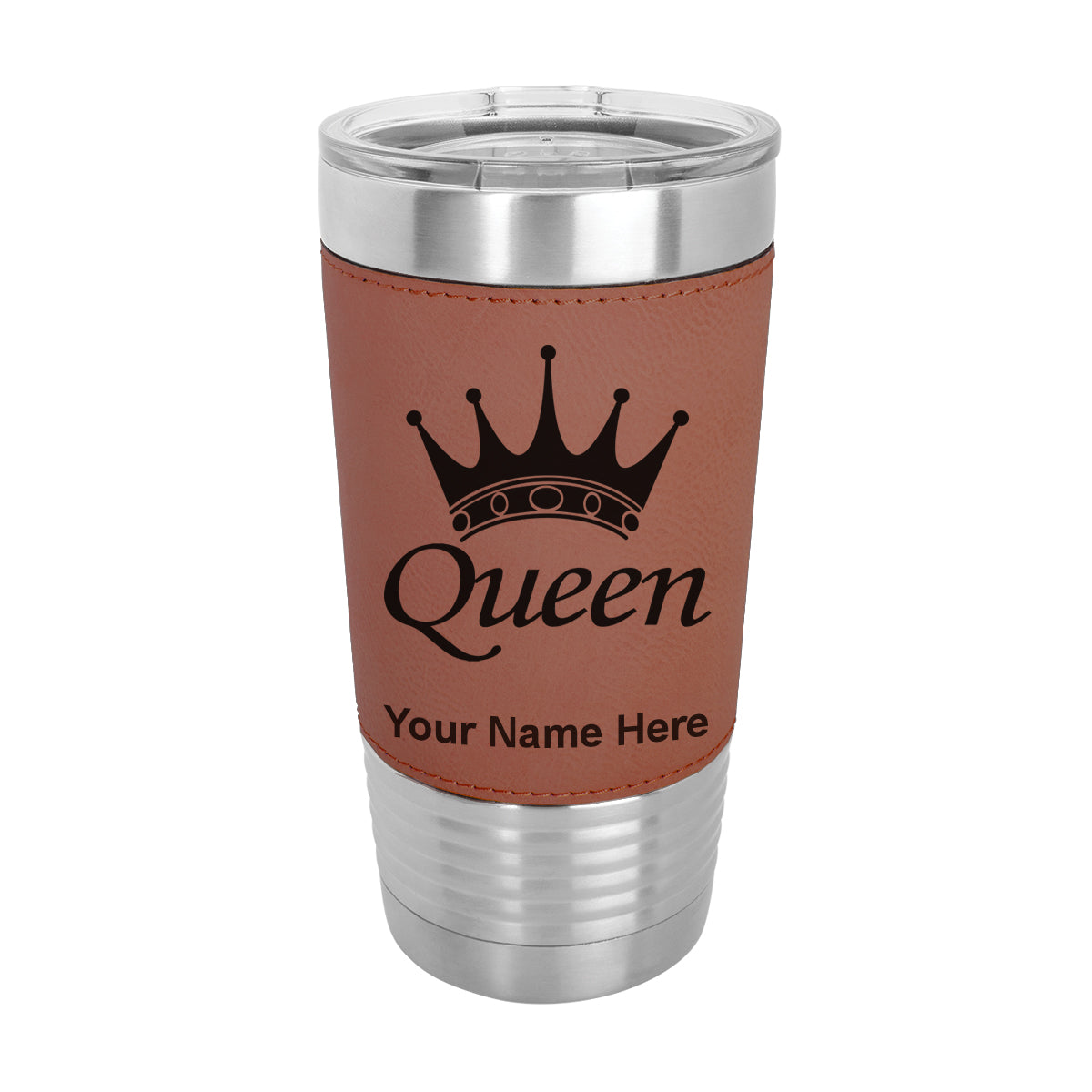 20oz Faux Leather Tumbler Mug, Queen Crown, Personalized Engraving Included - LaserGram Custom Engraved Gifts