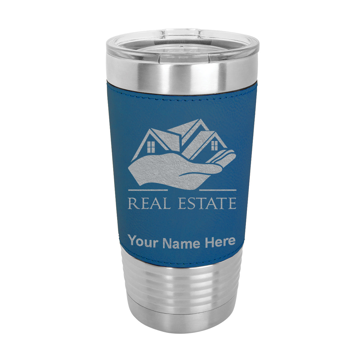 20oz Faux Leather Tumbler Mug, Real Estate, Personalized Engraving Included - LaserGram Custom Engraved Gifts