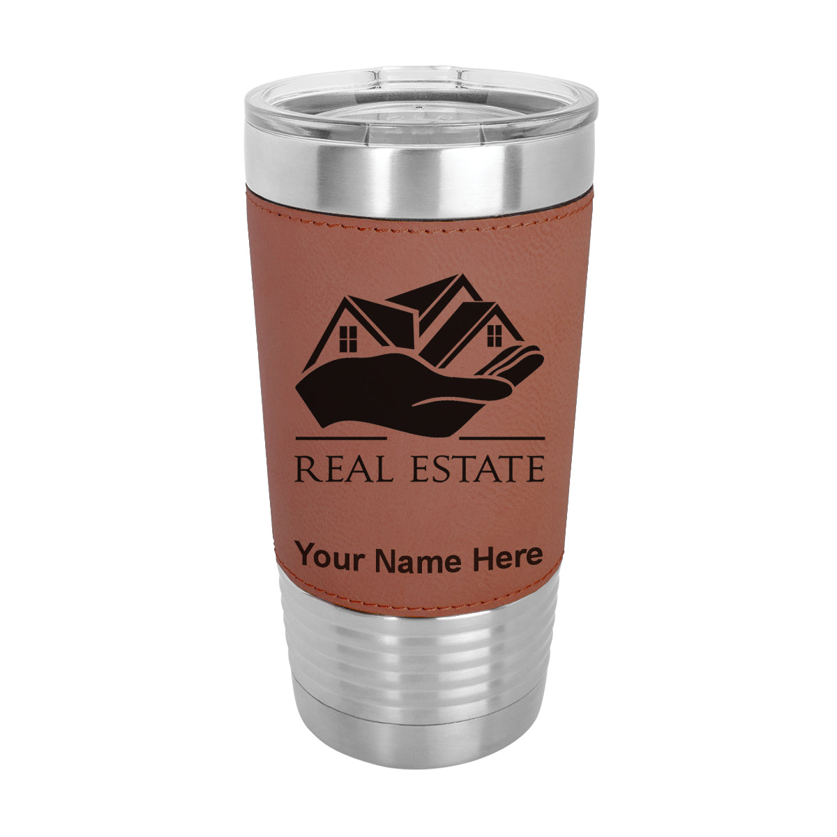 20oz Faux Leather Tumbler Mug, Real Estate, Personalized Engraving Included - LaserGram Custom Engraved Gifts