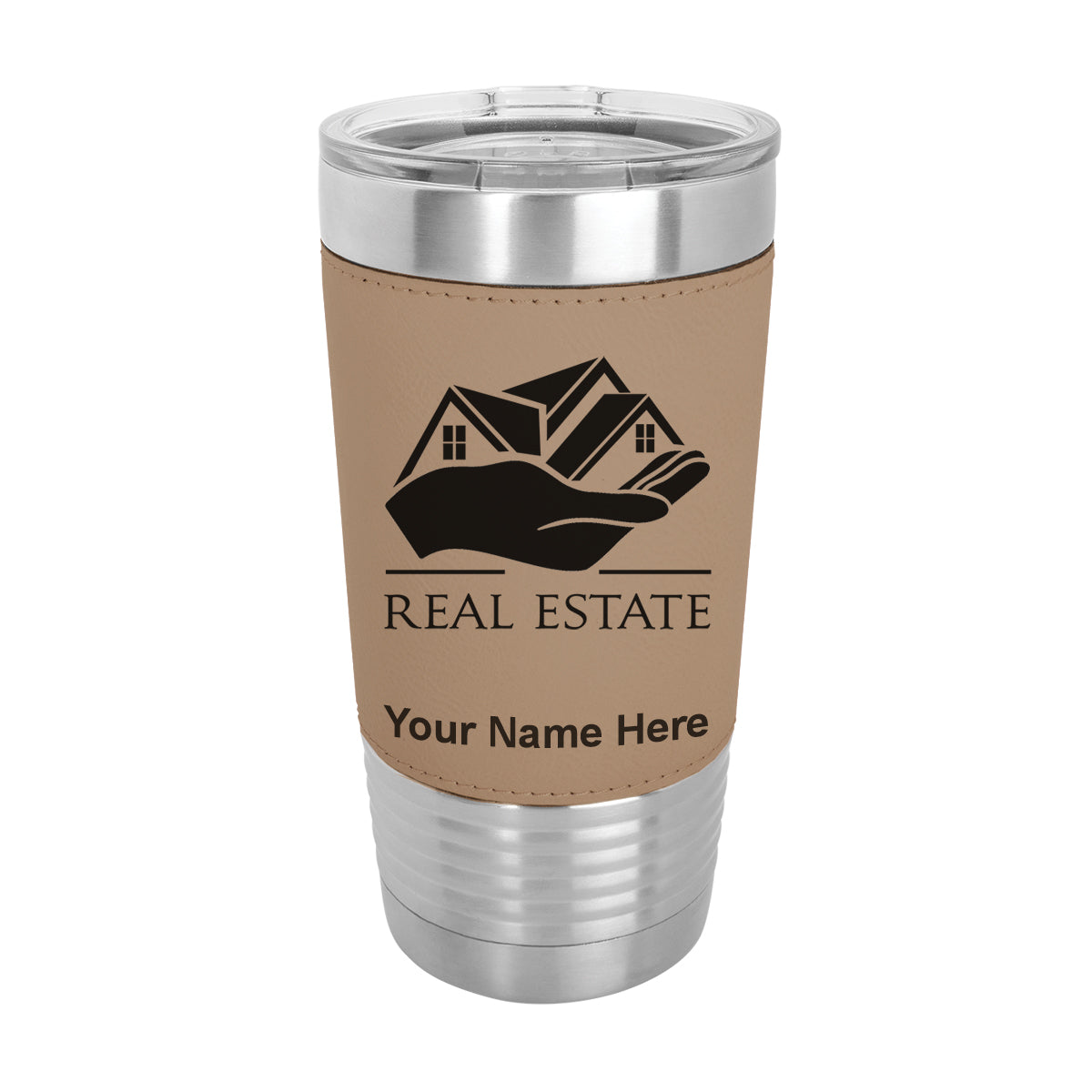 20oz Faux Leather Tumbler Mug, Real Estate, Personalized Engraving Included - LaserGram Custom Engraved Gifts