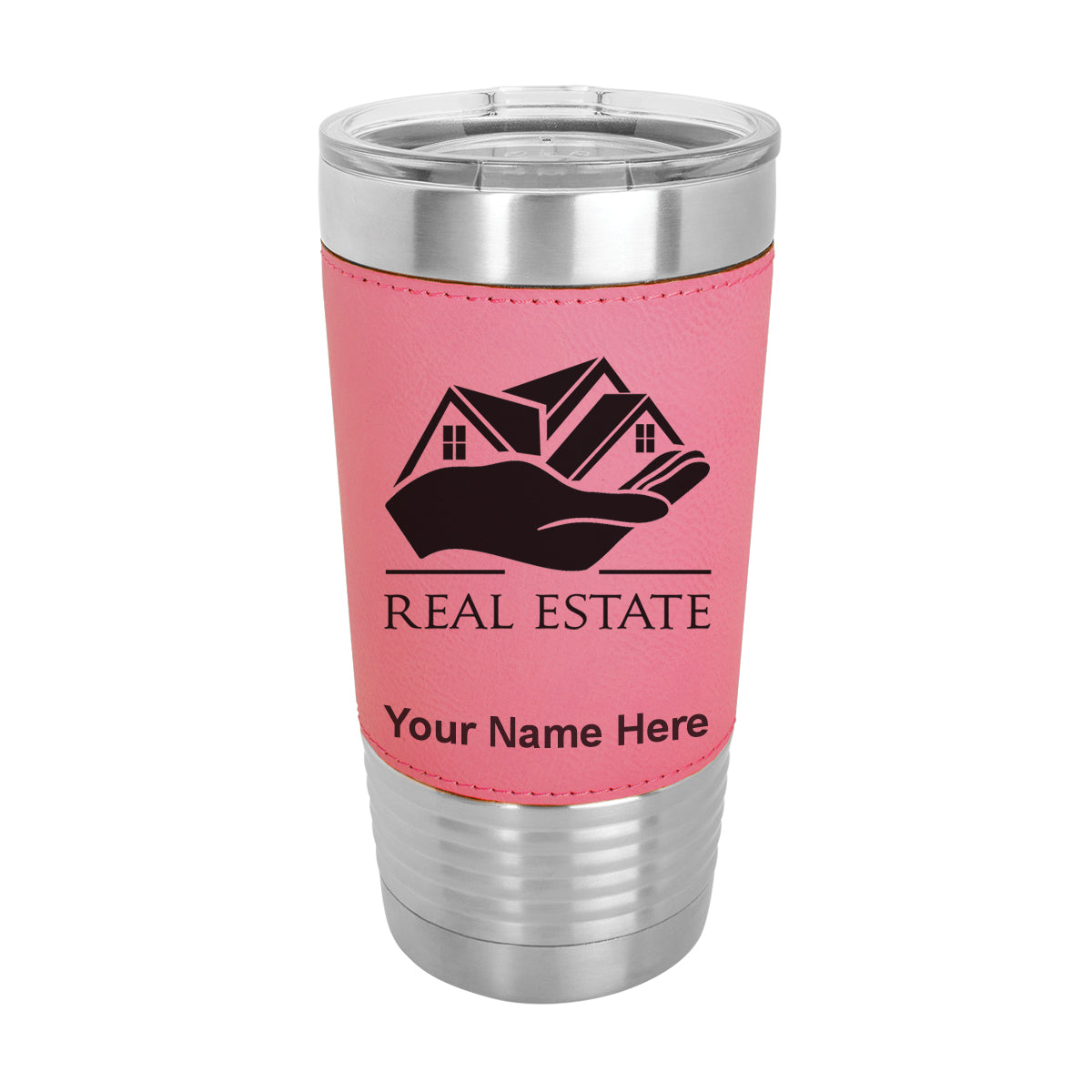 20oz Faux Leather Tumbler Mug, Real Estate, Personalized Engraving Included - LaserGram Custom Engraved Gifts