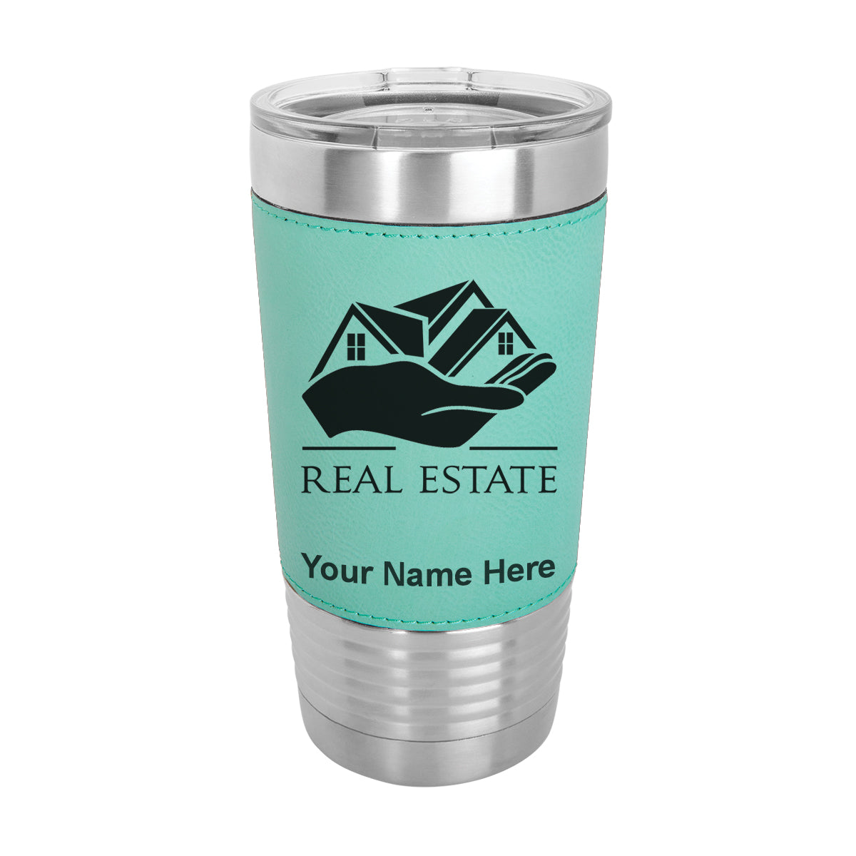 20oz Faux Leather Tumbler Mug, Real Estate, Personalized Engraving Included - LaserGram Custom Engraved Gifts