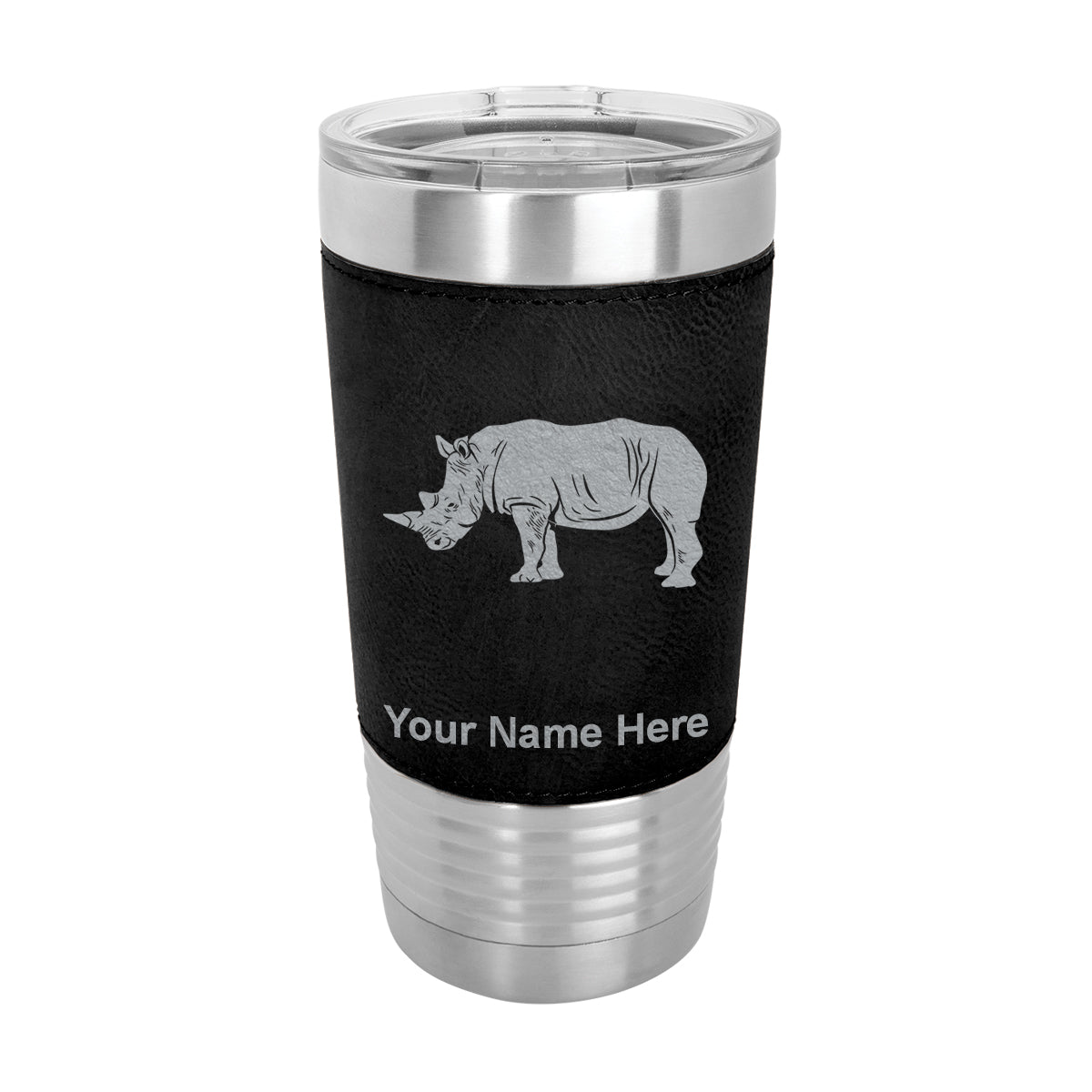 20oz Faux Leather Tumbler Mug, Rhinoceros, Personalized Engraving Included - LaserGram Custom Engraved Gifts