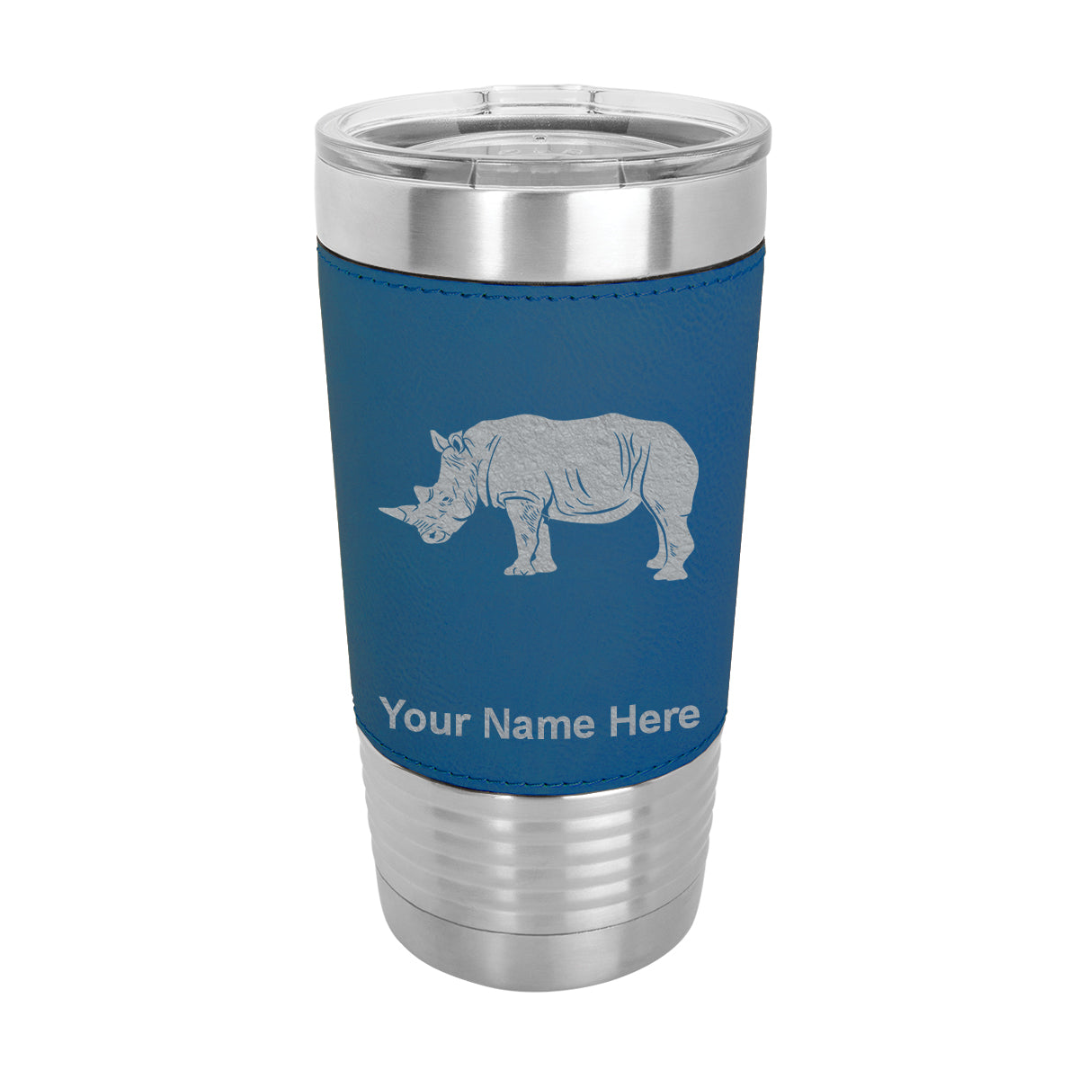 20oz Faux Leather Tumbler Mug, Rhinoceros, Personalized Engraving Included - LaserGram Custom Engraved Gifts