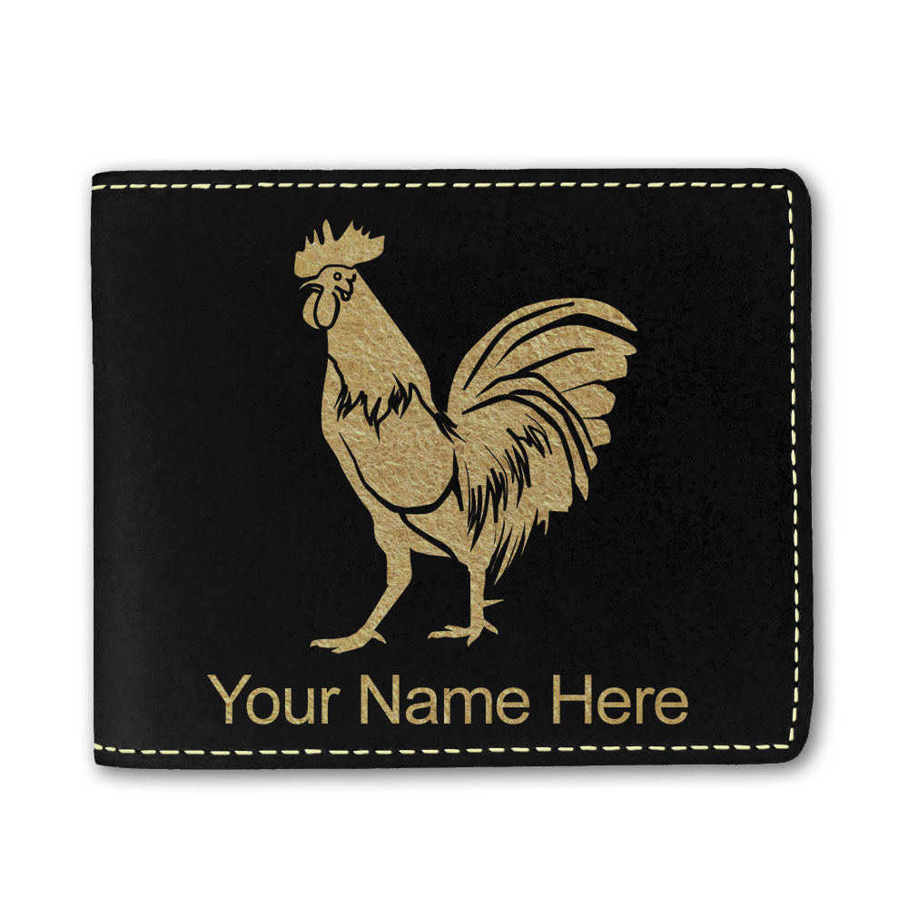 Faux Leather Bi-Fold Wallet, Rooster, Personalized Engraving Included