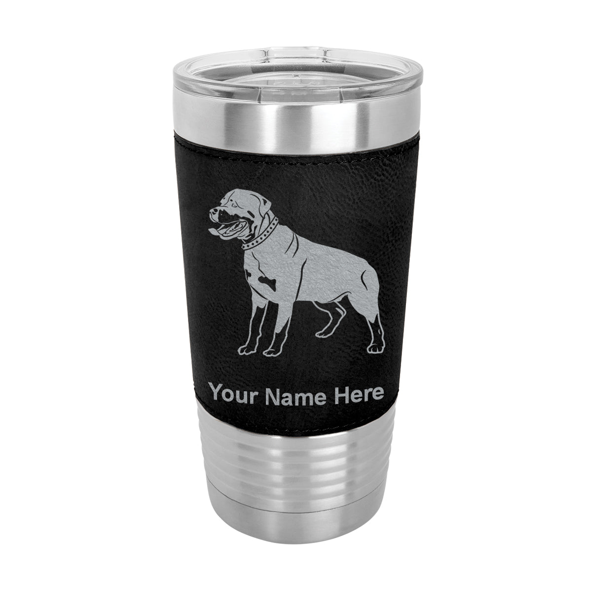 20oz Faux Leather Tumbler Mug, Rottweiler Dog, Personalized Engraving Included - LaserGram Custom Engraved Gifts