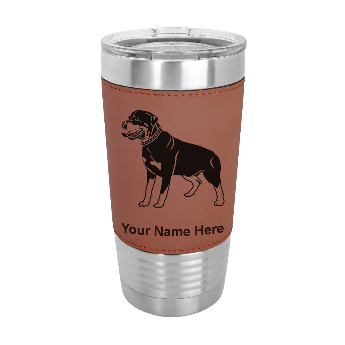 20oz Faux Leather Tumbler Mug, Rottweiler Dog, Personalized Engraving Included - LaserGram Custom Engraved Gifts