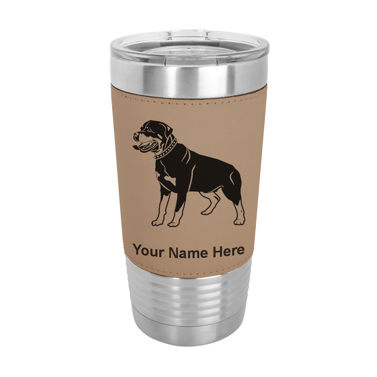 20oz Faux Leather Tumbler Mug, Rottweiler Dog, Personalized Engraving Included - LaserGram Custom Engraved Gifts