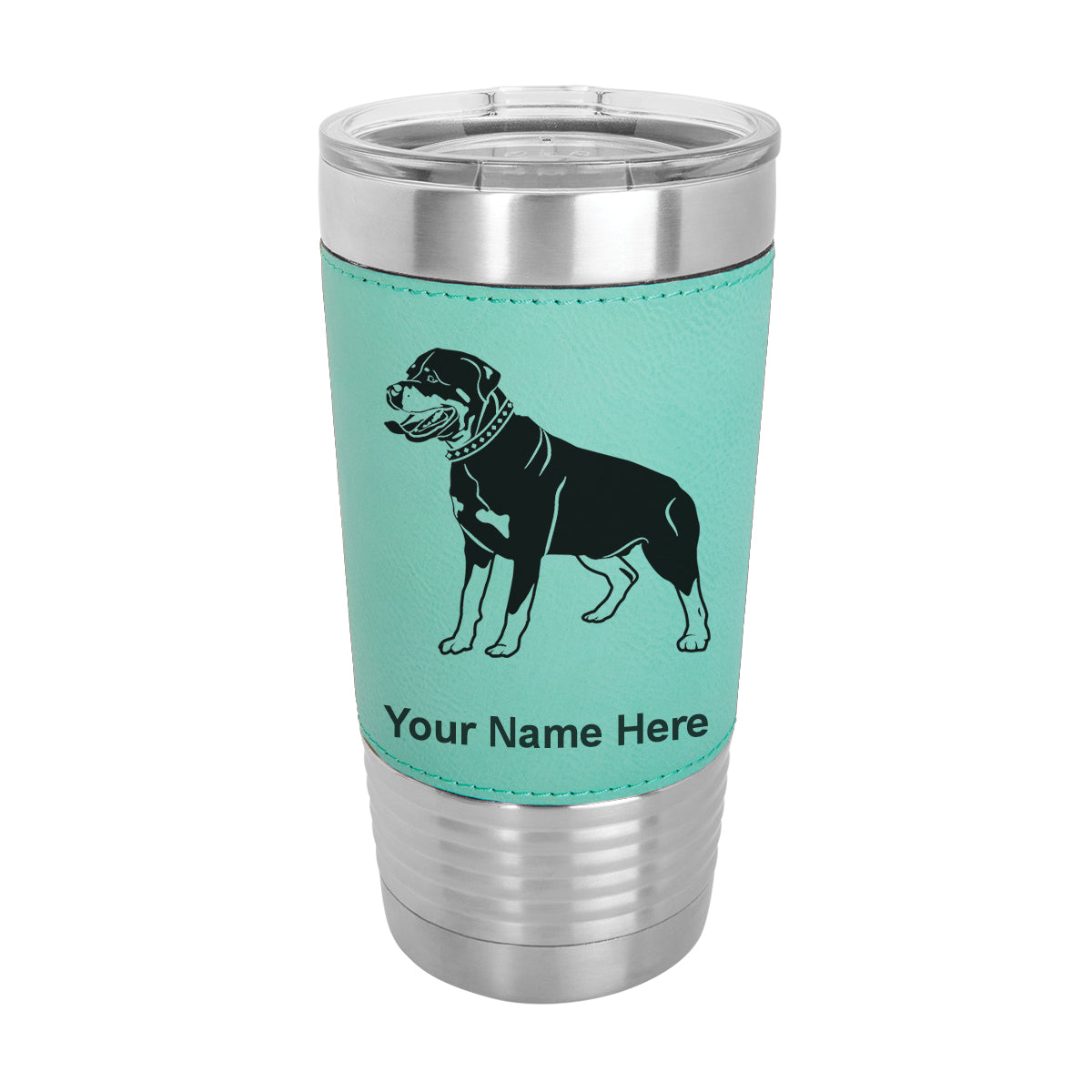 20oz Faux Leather Tumbler Mug, Rottweiler Dog, Personalized Engraving Included - LaserGram Custom Engraved Gifts