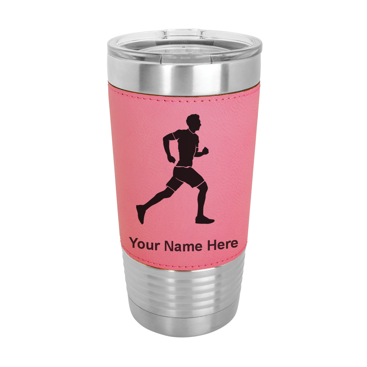 20oz Faux Leather Tumbler Mug, Running Man, Personalized Engraving Included - LaserGram Custom Engraved Gifts