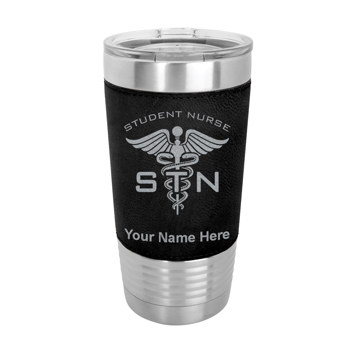 20oz Faux Leather Tumbler Mug, STN Student Nurse, Personalized Engraving Included