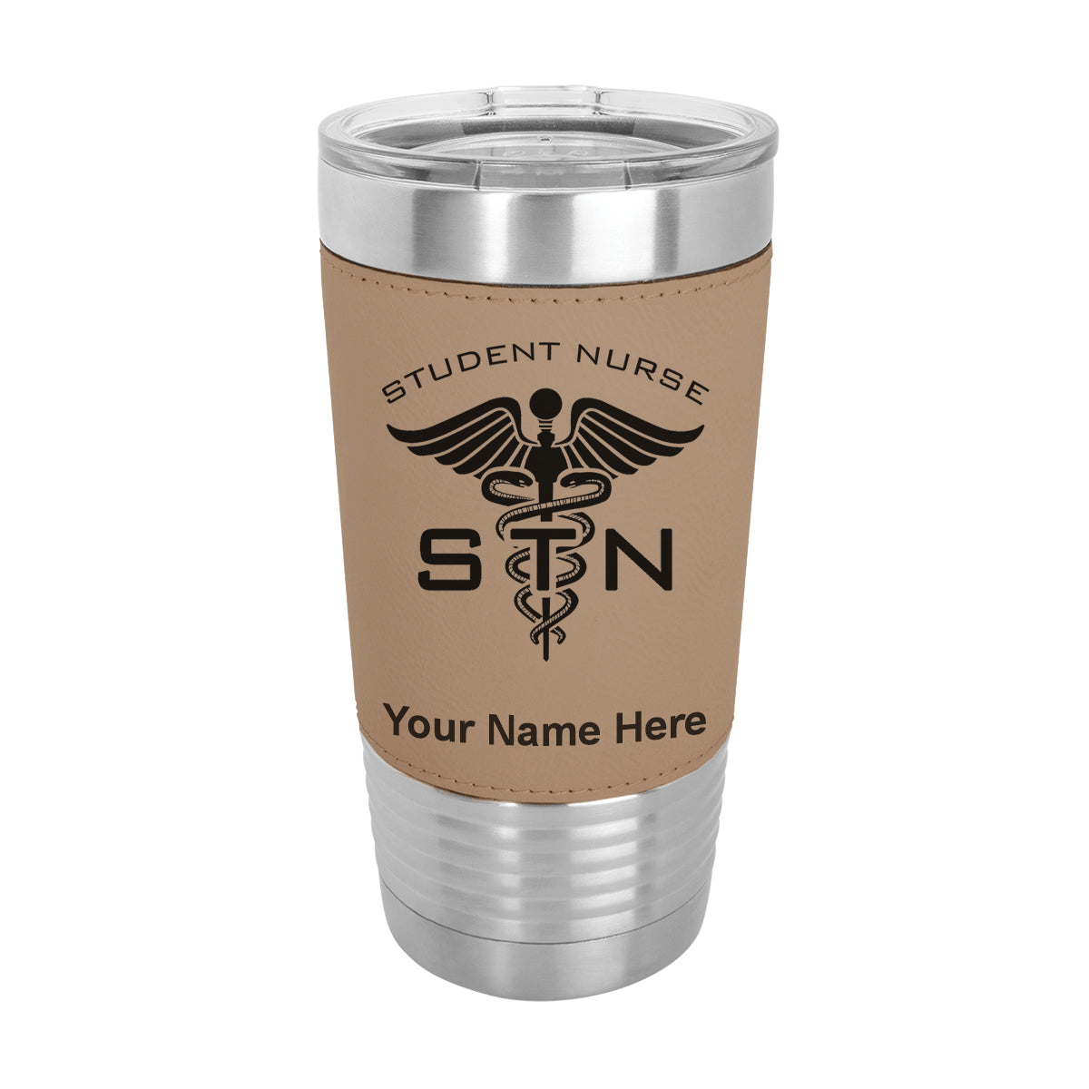 20oz Faux Leather Tumbler Mug, STN Student Nurse, Personalized Engraving Included