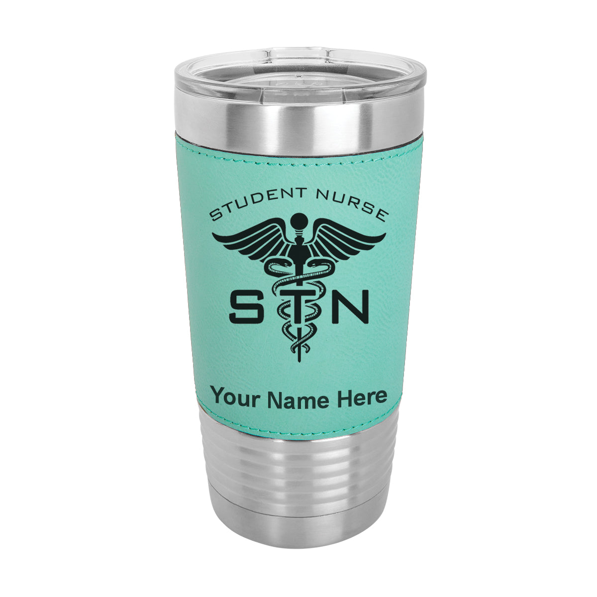 20oz Faux Leather Tumbler Mug, STN Student Nurse, Personalized Engraving Included