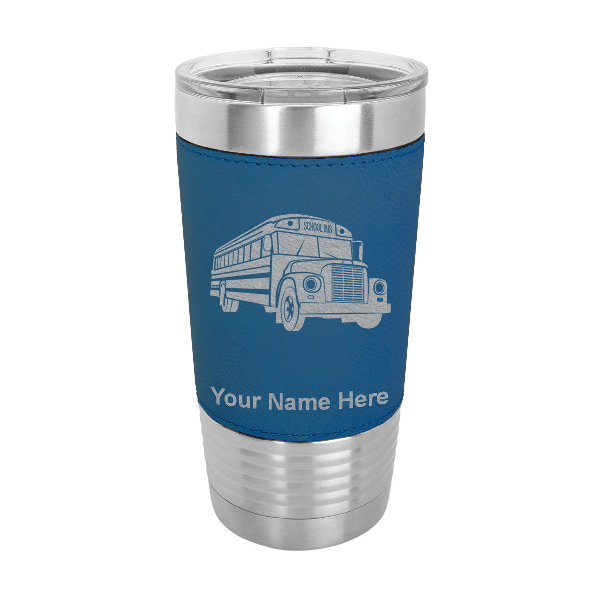 20oz Faux Leather Tumbler Mug, School Bus, Personalized Engraving Included - LaserGram Custom Engraved Gifts
