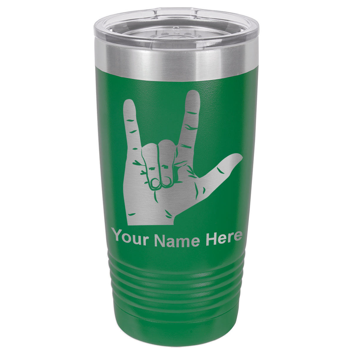 20oz Vacuum Insulated Tumbler Mug, Sign Language I Love You, Personalized Engraving Included