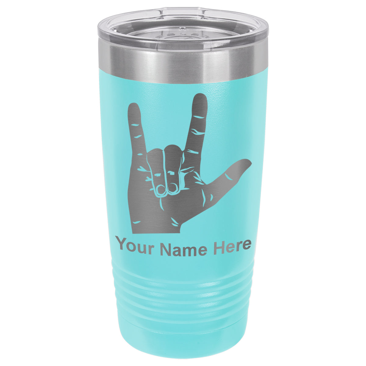 20oz Vacuum Insulated Tumbler Mug, Sign Language I Love You, Personalized Engraving Included