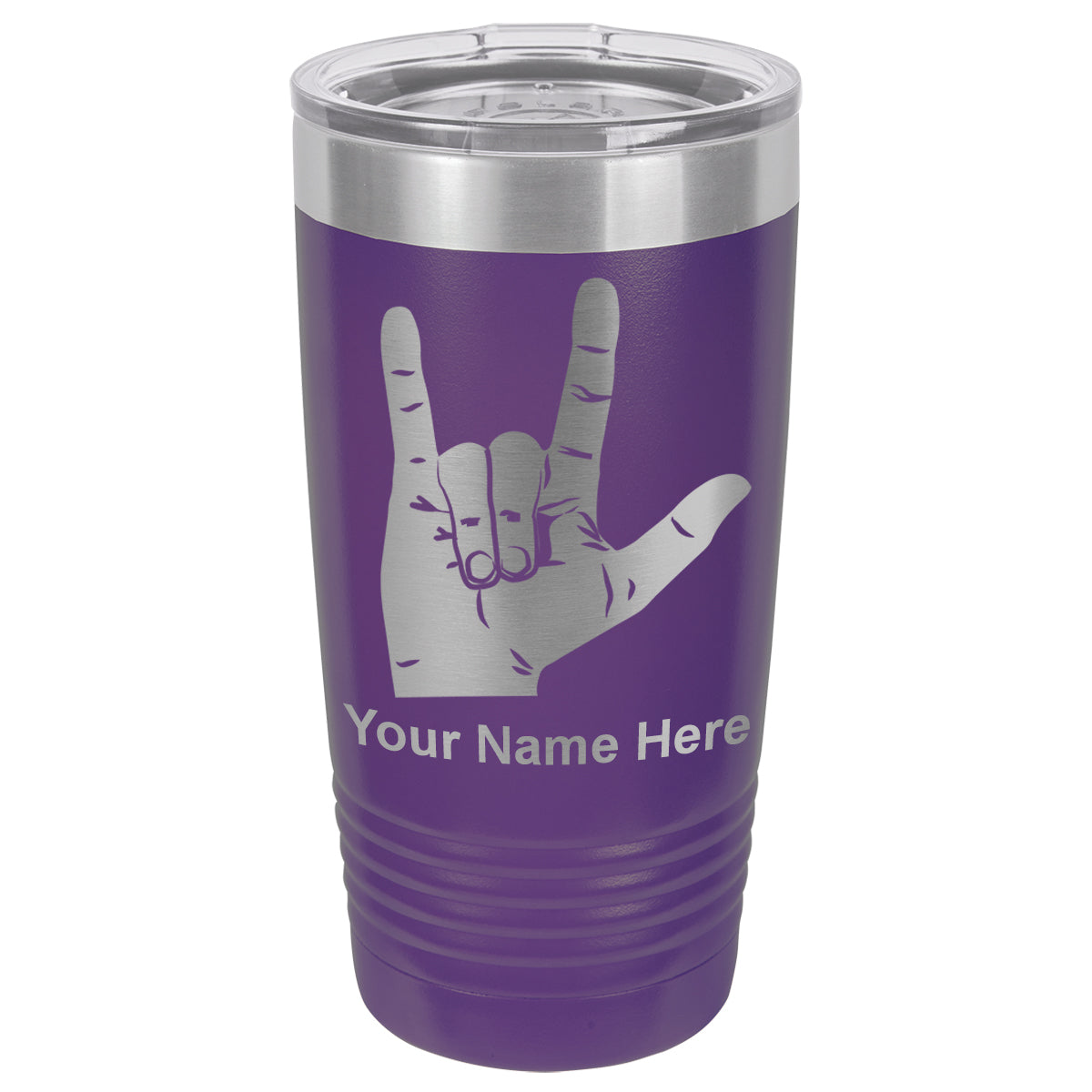 20oz Vacuum Insulated Tumbler Mug, Sign Language I Love You, Personalized Engraving Included