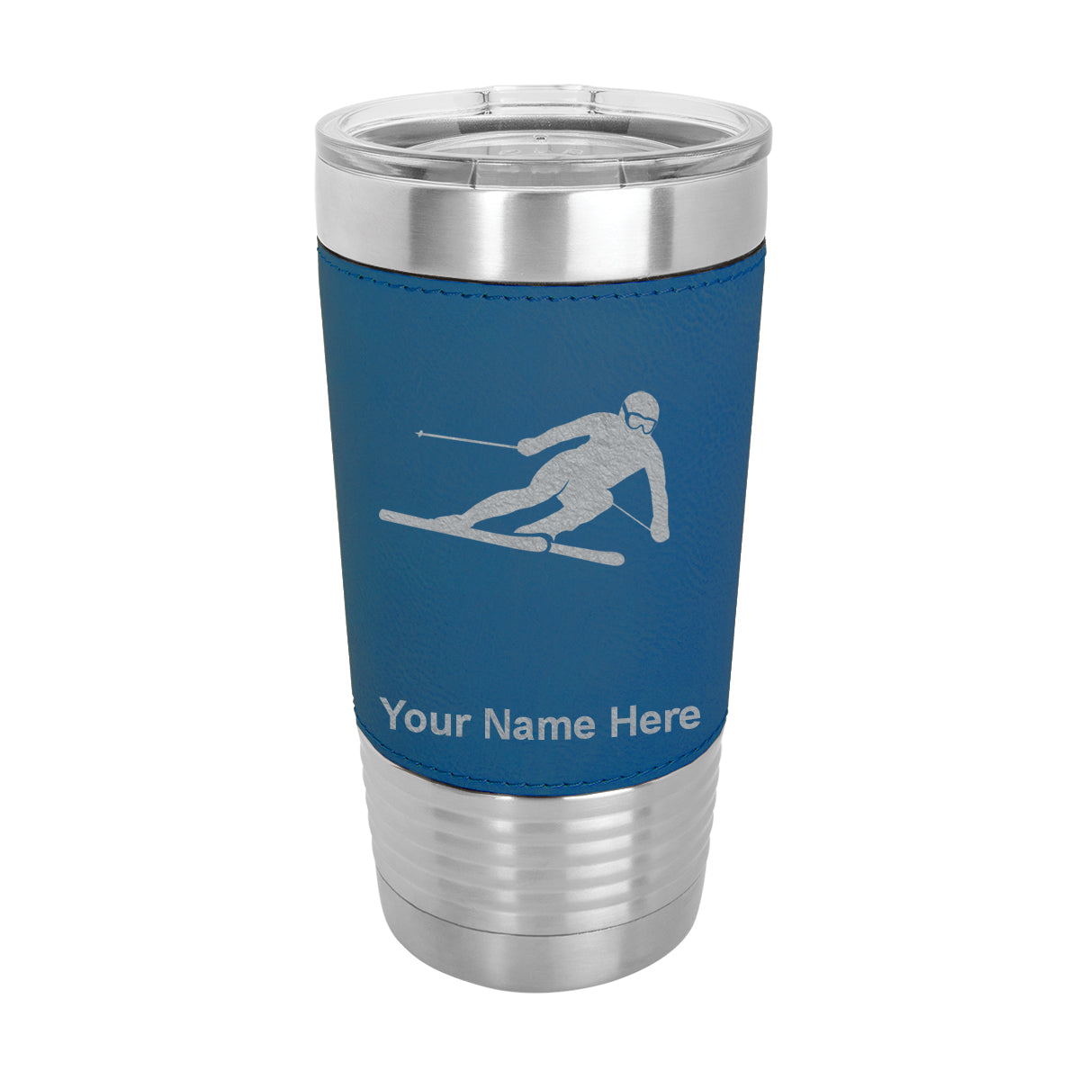 20oz Faux Leather Tumbler Mug, Skier Downhill, Personalized Engraving Included - LaserGram Custom Engraved Gifts