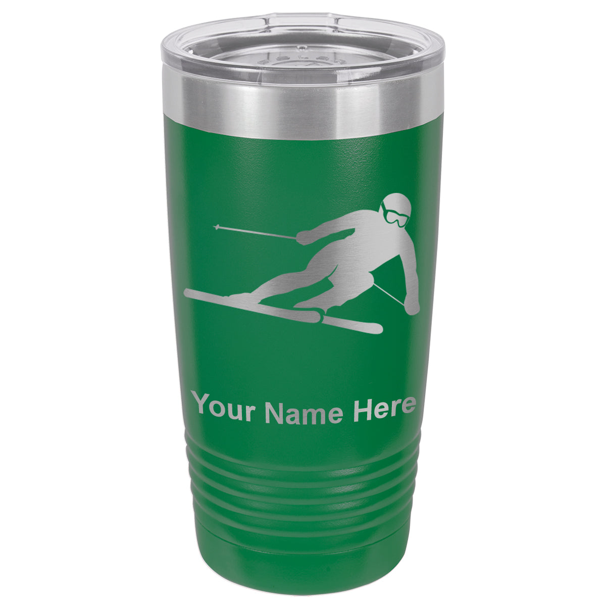 20oz Vacuum Insulated Tumbler Mug, Skier Downhill, Personalized Engraving Included