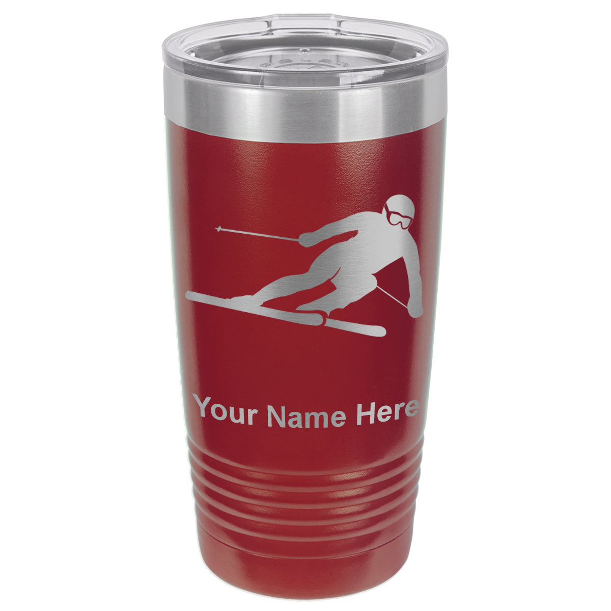 20oz Vacuum Insulated Tumbler Mug, Skier Downhill, Personalized Engraving Included