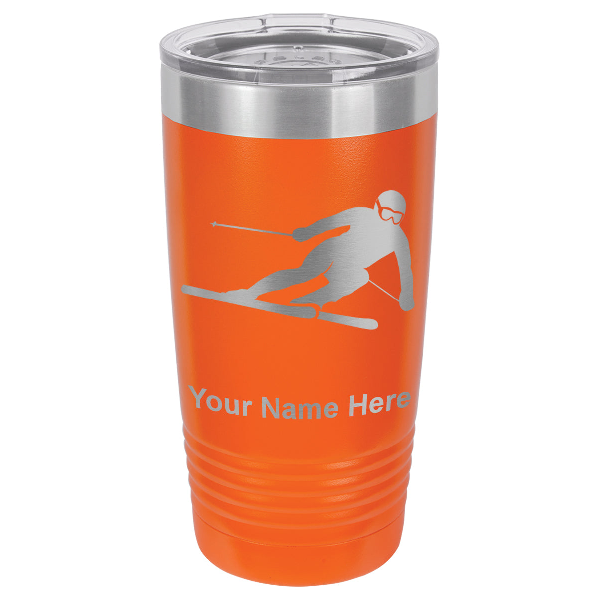 20oz Vacuum Insulated Tumbler Mug, Skier Downhill, Personalized Engraving Included