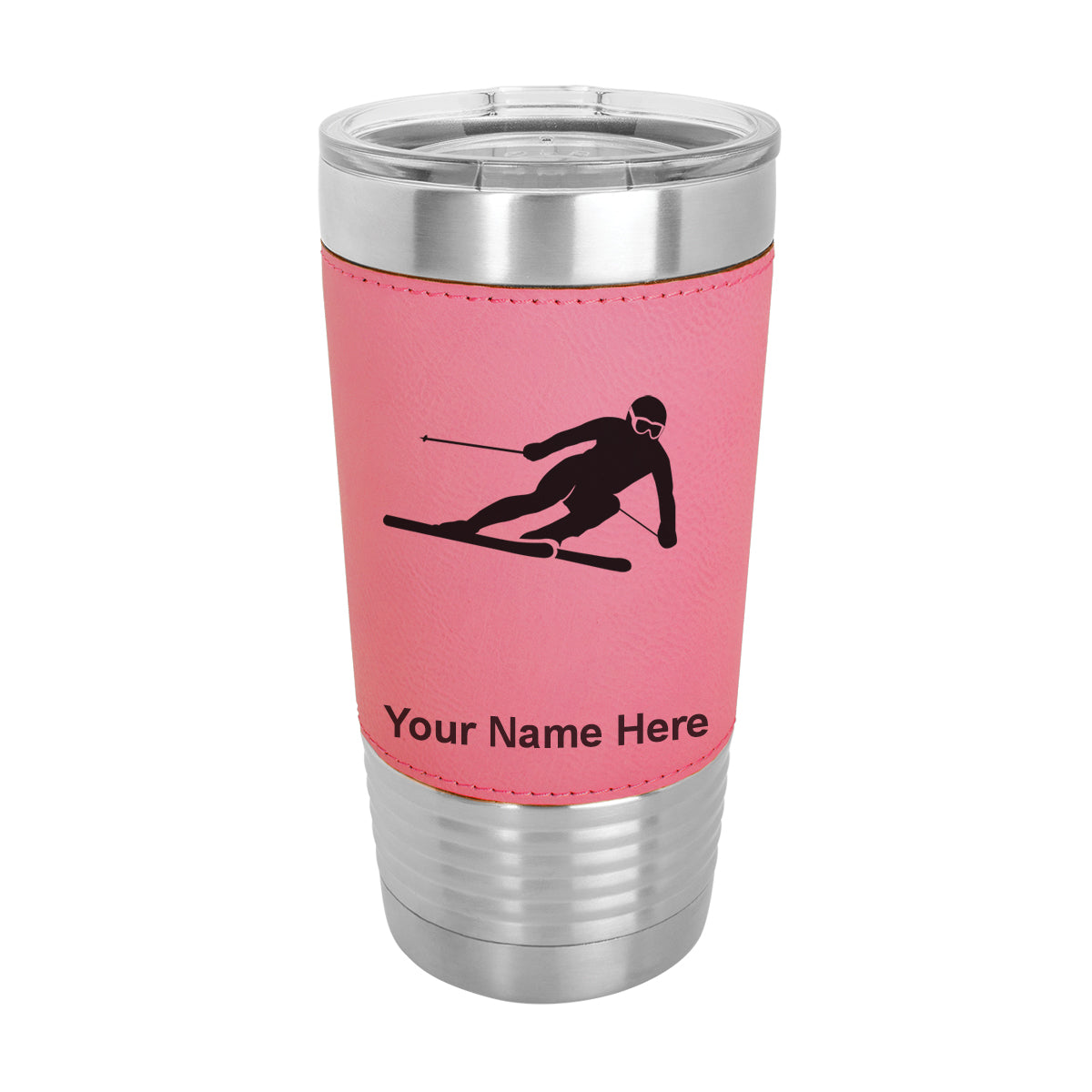 20oz Faux Leather Tumbler Mug, Skier Downhill, Personalized Engraving Included - LaserGram Custom Engraved Gifts