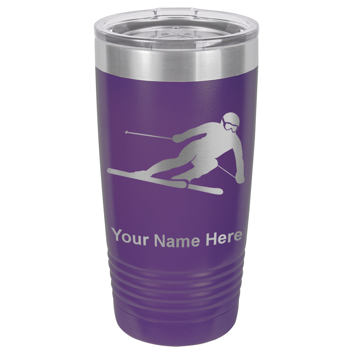 20oz Vacuum Insulated Tumbler Mug, Skier Downhill, Personalized Engraving Included