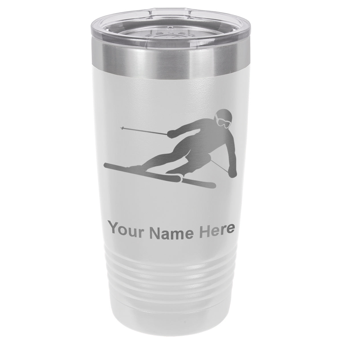 20oz Vacuum Insulated Tumbler Mug, Skier Downhill, Personalized Engraving Included