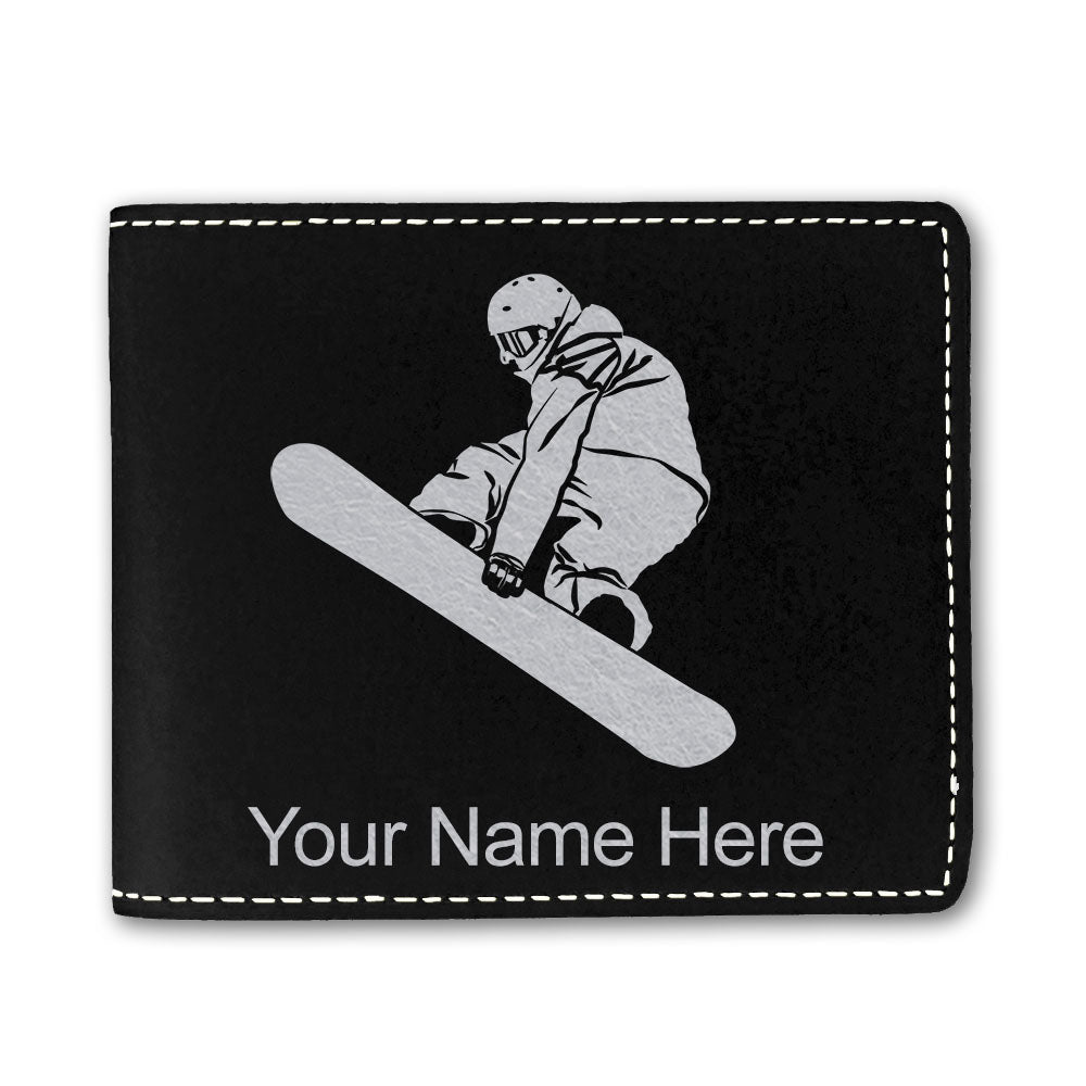 Faux Leather Bi-Fold Wallet, Snowboarder Man, Personalized Engraving Included