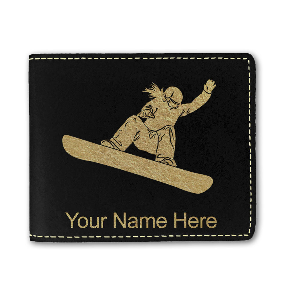 Faux Leather Bi-Fold Wallet, Snowboarder Woman, Personalized Engraving Included