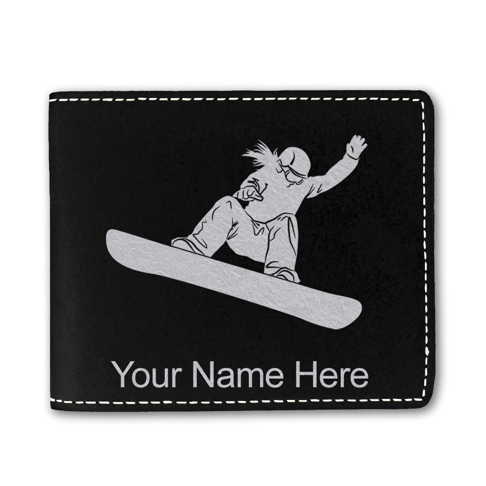 Faux Leather Bi-Fold Wallet, Snowboarder Woman, Personalized Engraving Included