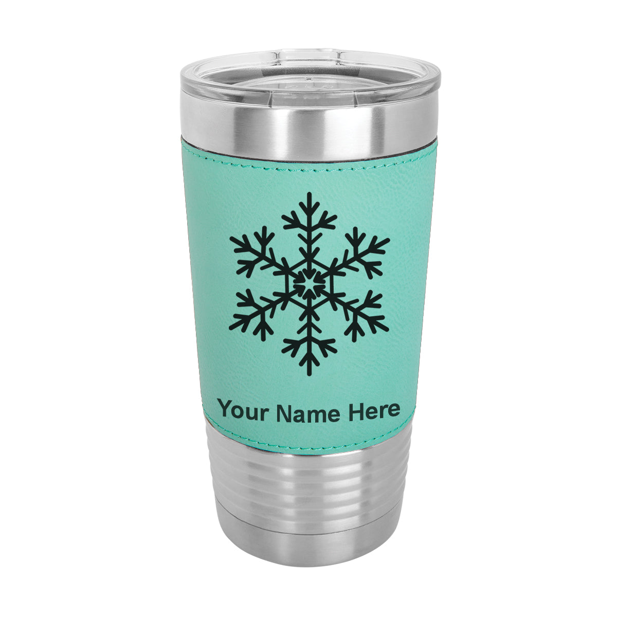 20oz Faux Leather Tumbler Mug, Snowflake, Personalized Engraving Included - LaserGram Custom Engraved Gifts