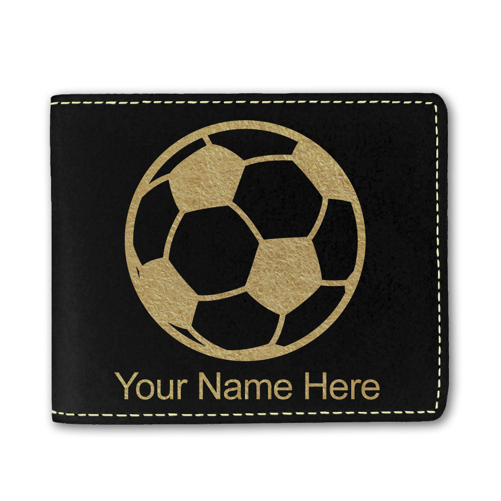 Faux Leather Bi-Fold Wallet, Soccer Ball, Personalized Engraving Included