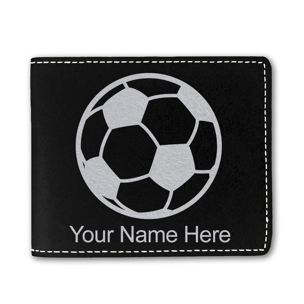 Faux Leather Bi-Fold Wallet, Soccer Ball, Personalized Engraving Included