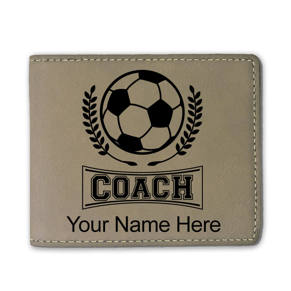 Faux Leather Bi-Fold Wallet, Soccer Coach, Personalized Engraving Included