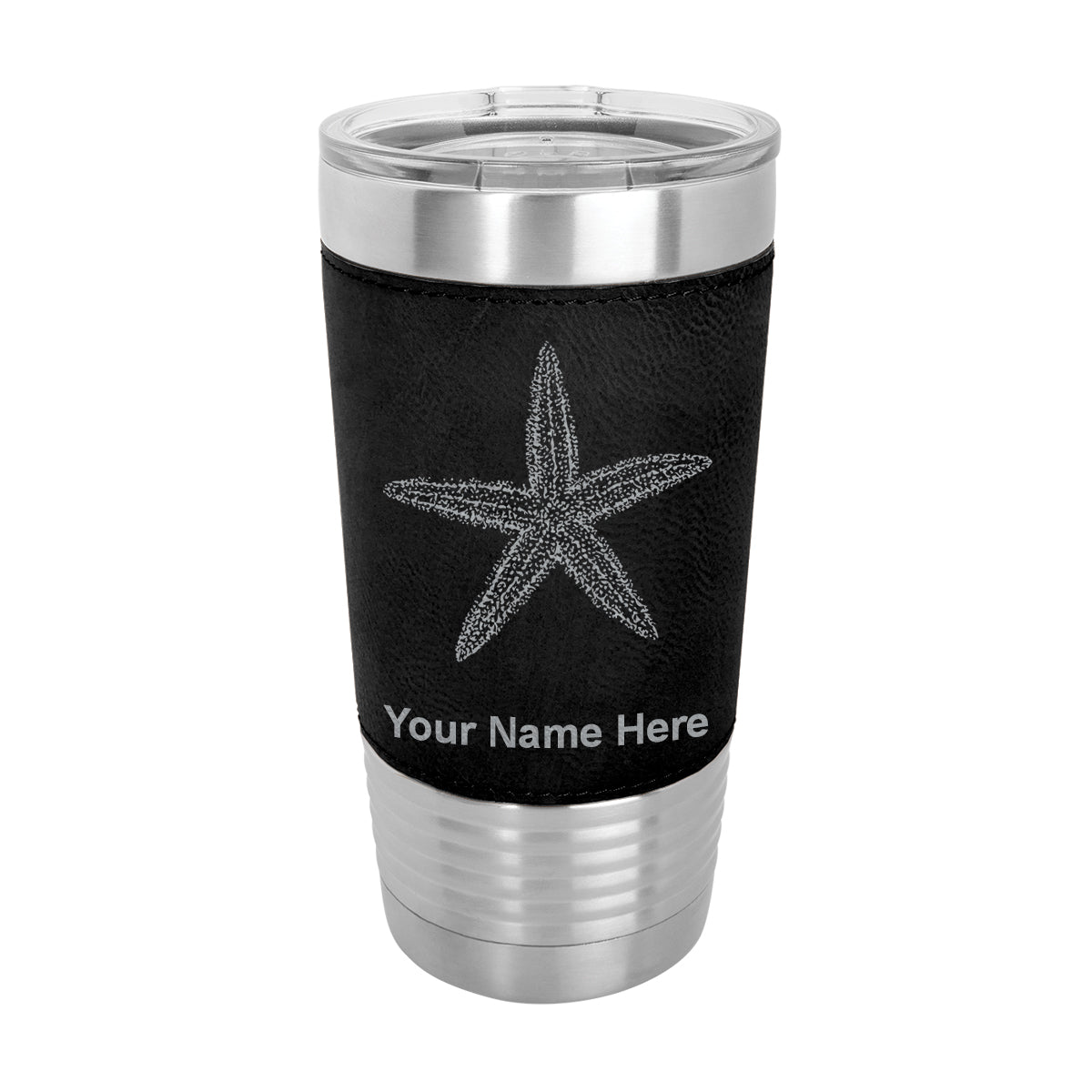 20oz Faux Leather Tumbler Mug, Starfish, Personalized Engraving Included