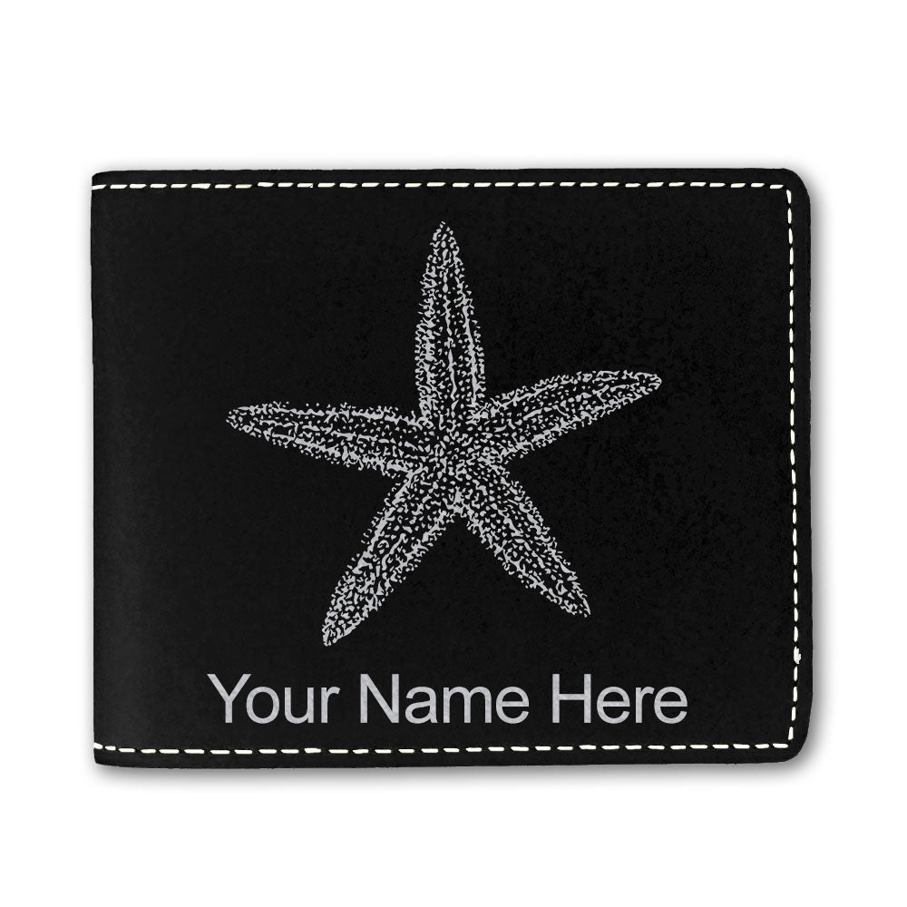 Faux Leather Bi-Fold Wallet, Starfish, Personalized Engraving Included