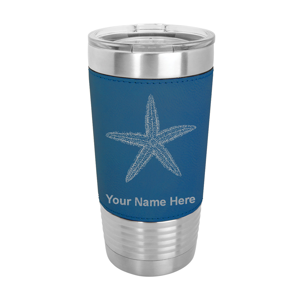 20oz Faux Leather Tumbler Mug, Starfish, Personalized Engraving Included