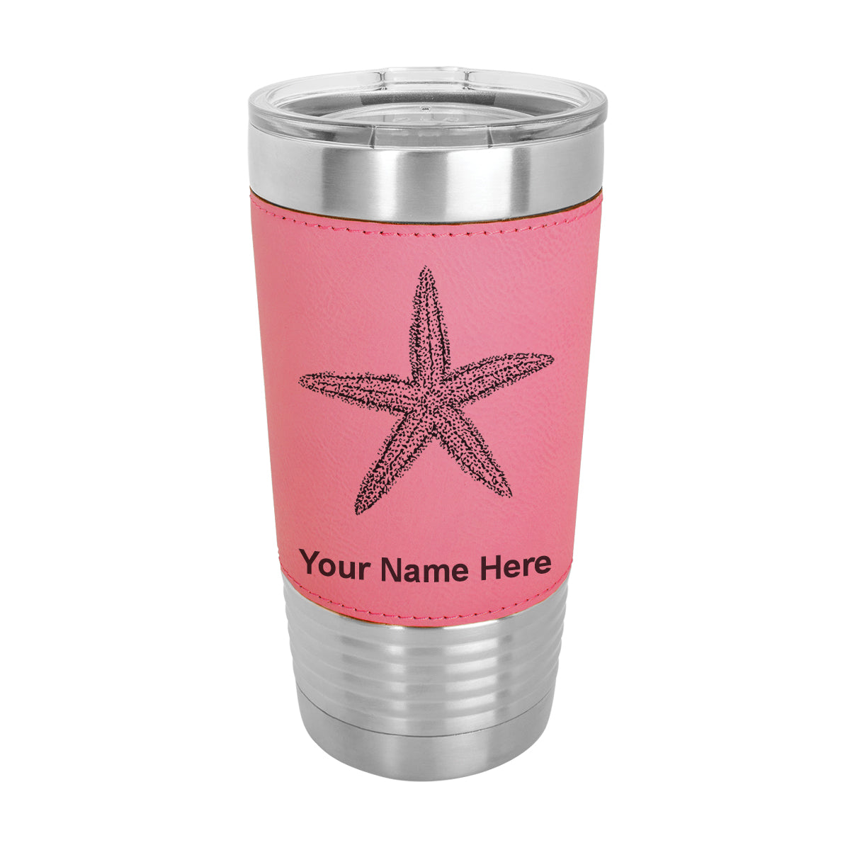 20oz Faux Leather Tumbler Mug, Starfish, Personalized Engraving Included