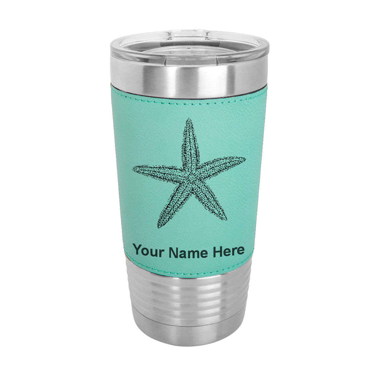 20oz Faux Leather Tumbler Mug, Starfish, Personalized Engraving Included