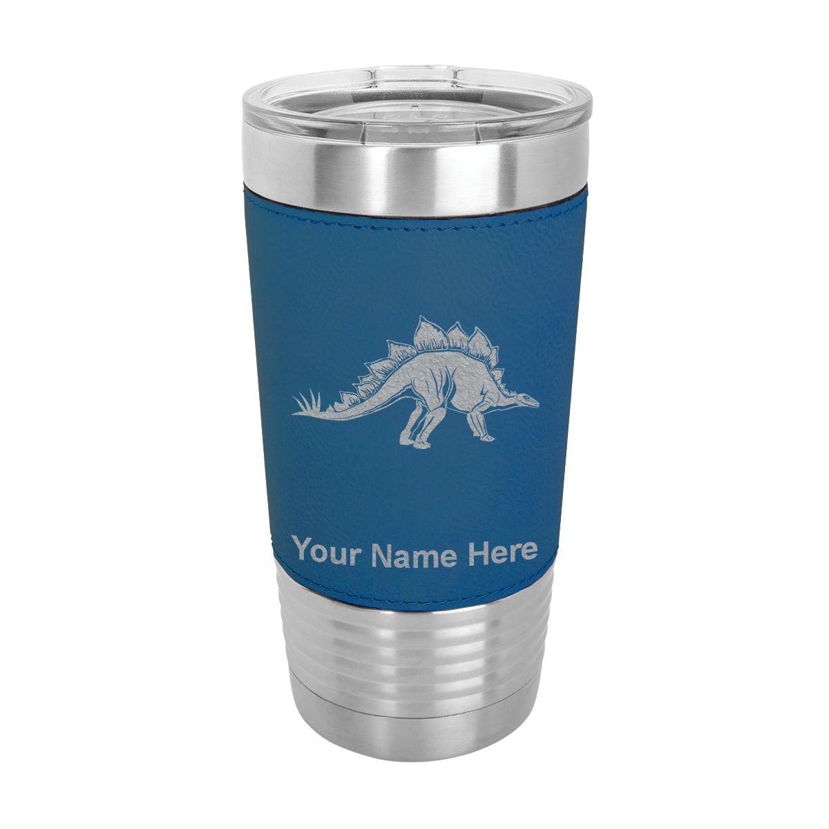 20oz Faux Leather Tumbler Mug, Stegosaurus Dinosaur, Personalized Engraving Included